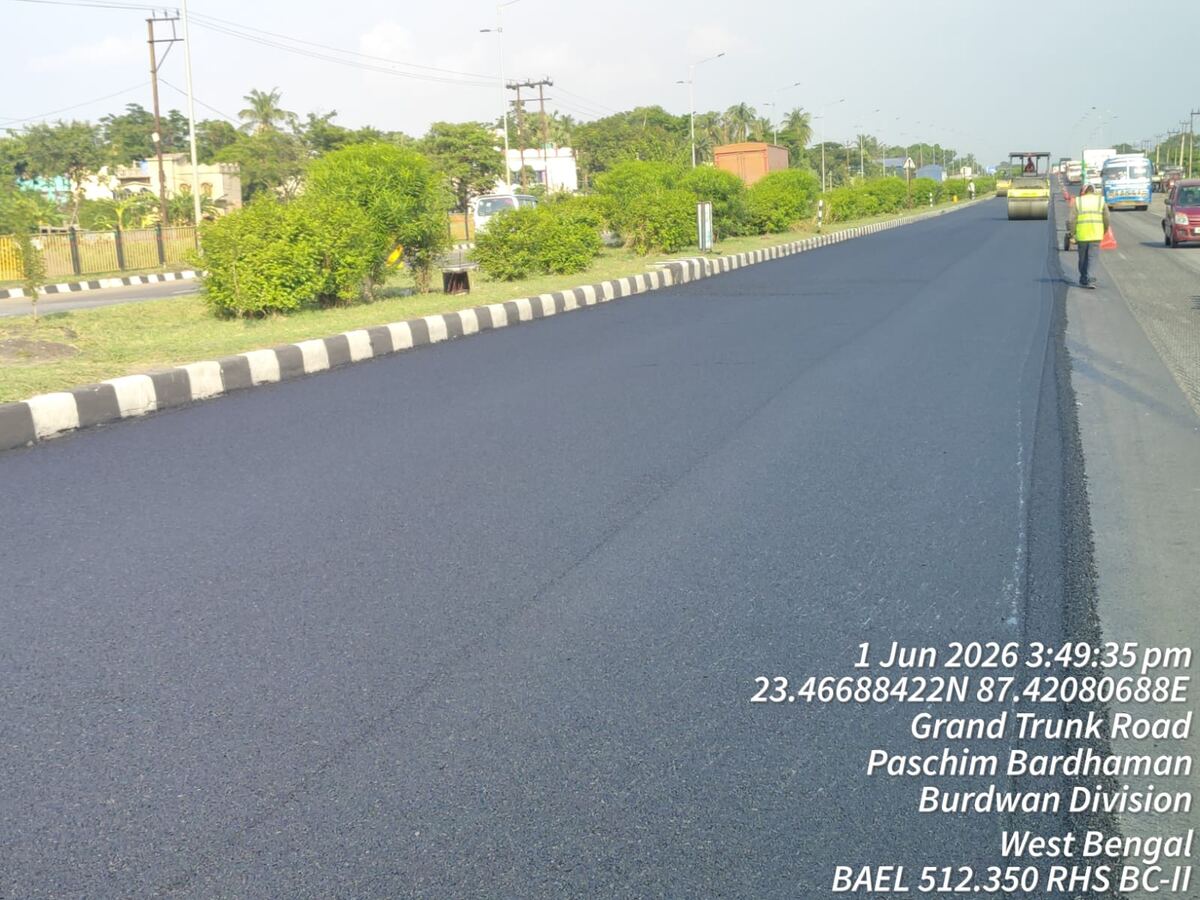 Completed bituminous concrete carriageway on the Grand Trunk Road